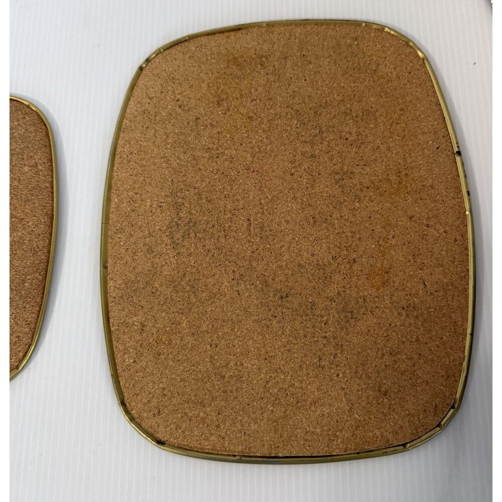 Asian Bird Floral Trivet Set of 3 Golden Serving Coaster w/Cork Back Vintage - Picture 8 of 13